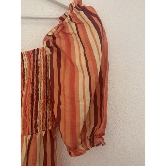 NWOT‎ Charlie Holiday Coastal Midi Dress Linen Blend Orange Stripes Women's 4 - Picture 7 of 13